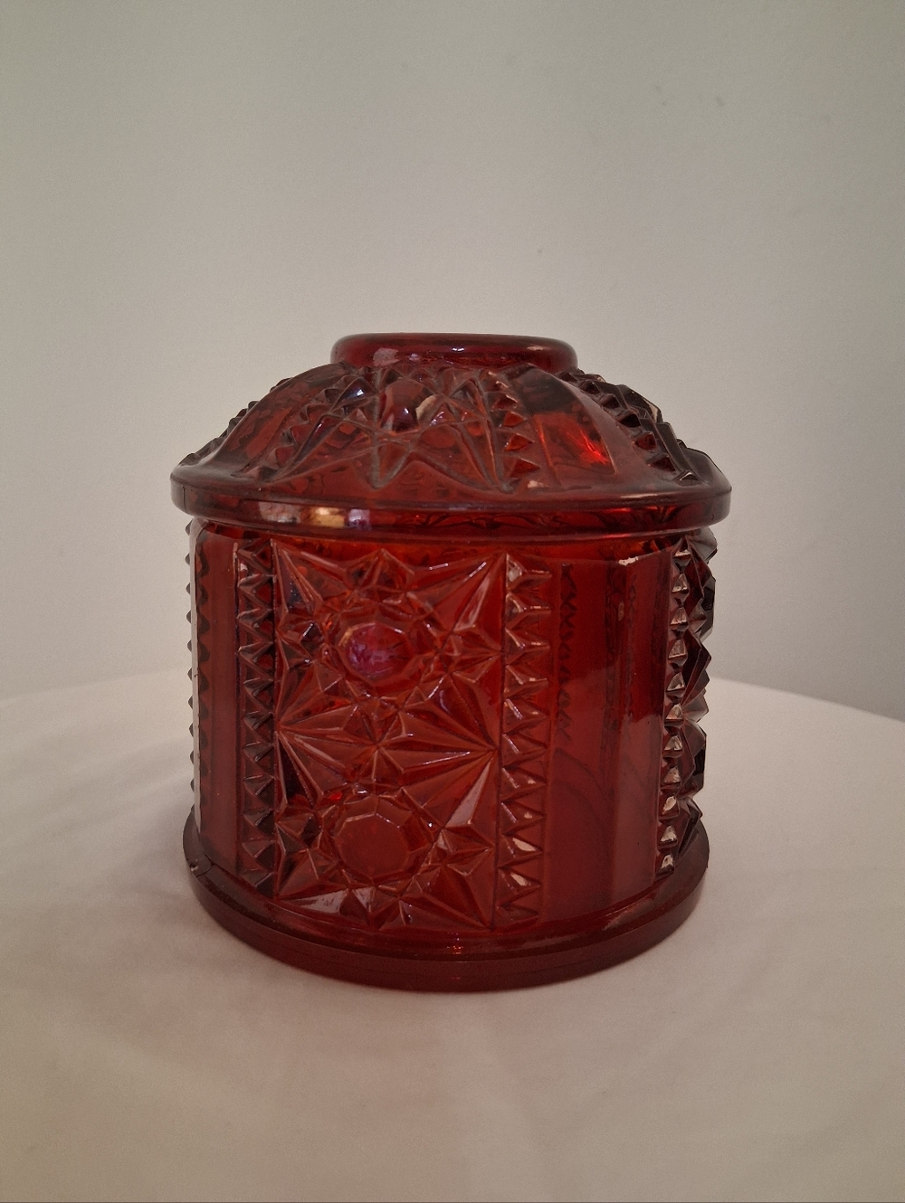 Vintage Le Smith Indiana Glass Ruby Red Stars And Bars Fairy Lamp Top